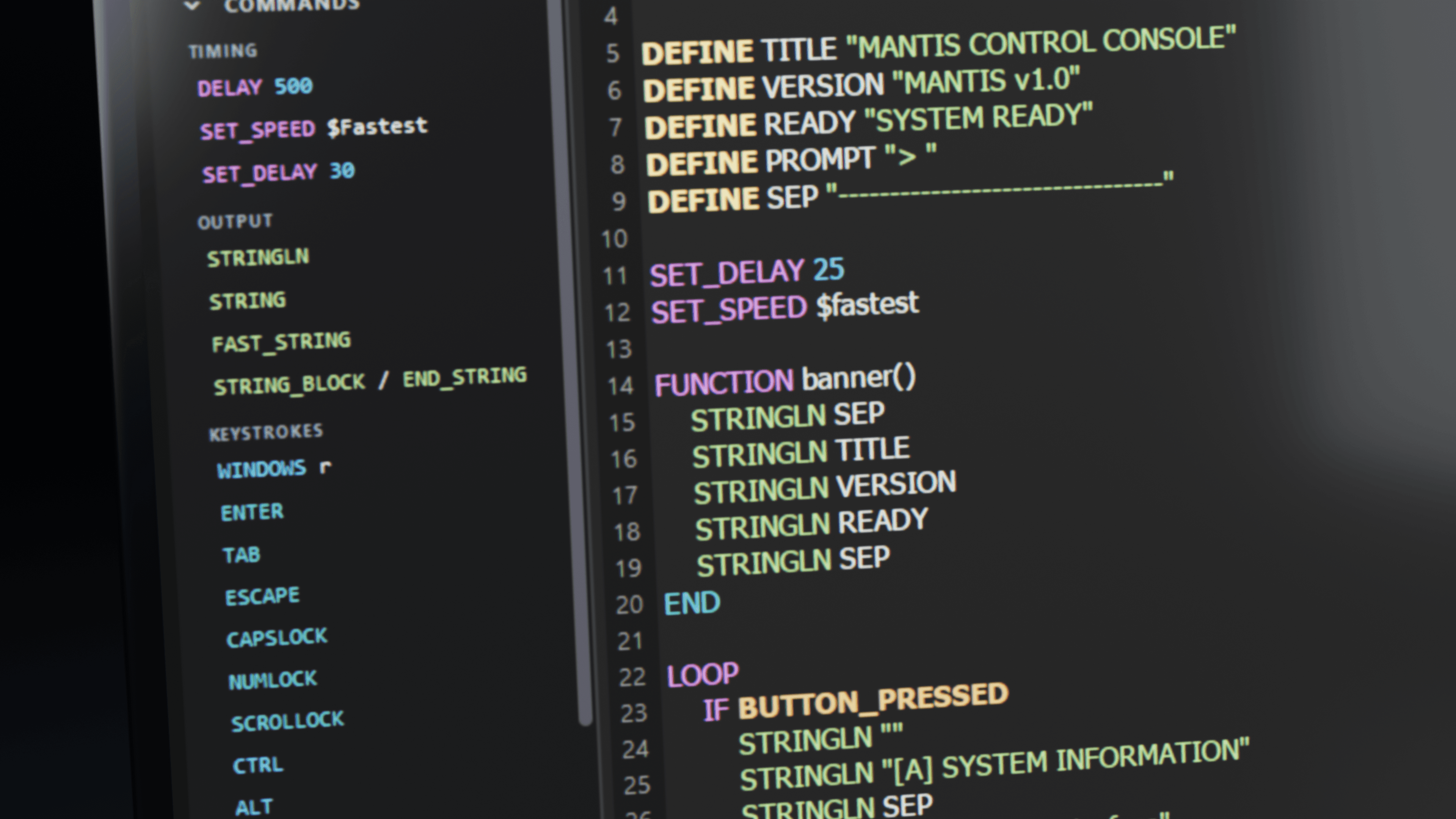 Karvi Studio sidebar command palette with searchable macros