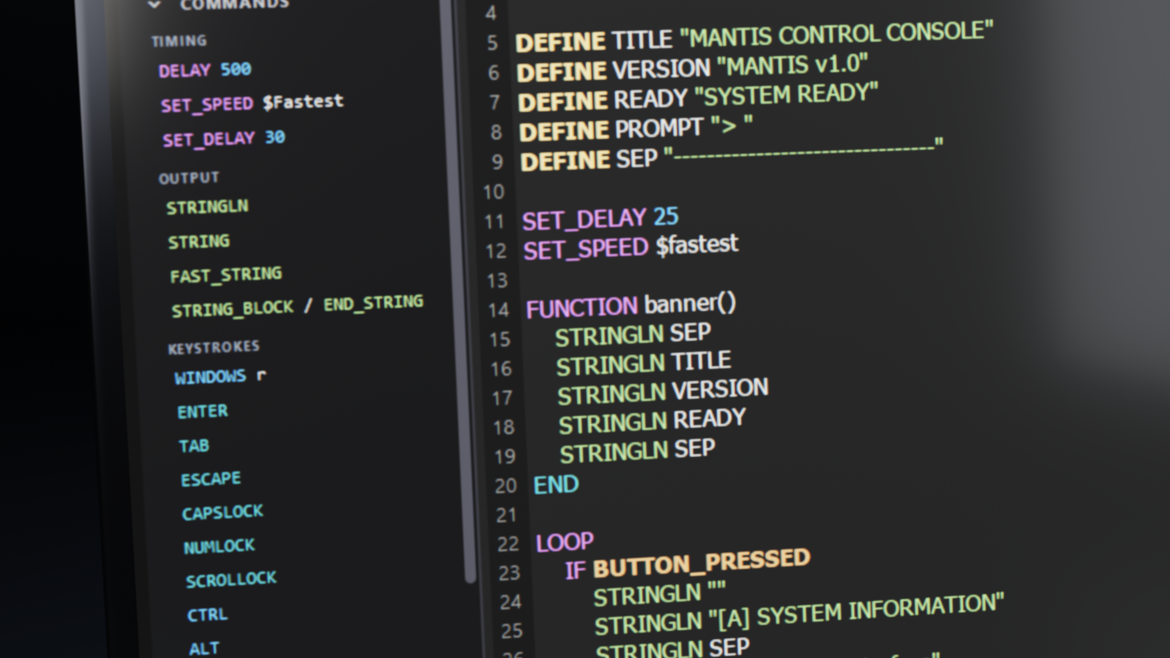 Karvi Studio sidebar command palette with searchable macros